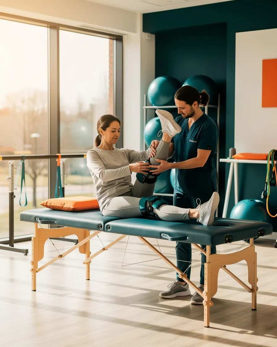 Kinésithérapeute accompagnant un patient en rééducation à Rennes — Cabinet Kiné Le Gall