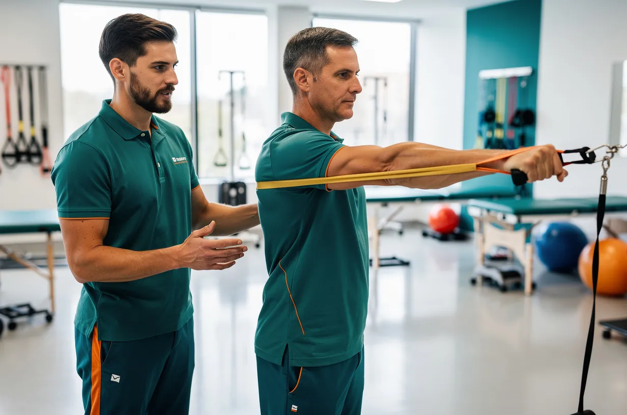 Renforcement excentrique guidé pour une tendinopathie d'épaule — Cabinet Kiné Le Gall à Rennes